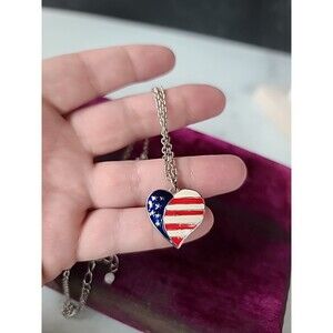 Avon Patriotic Heart Pendant Necklace Vintage